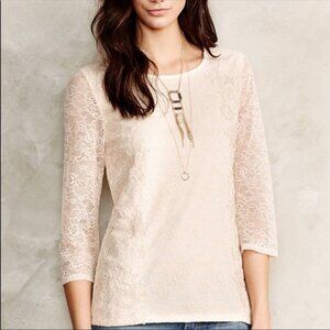 Anthropologie Ardith Lace 3/4 Sleeve Blouse by Sunday in Brooklyn